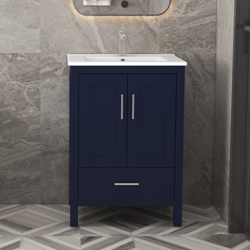 Ensemble de meuble-lavabo simple 24 po avec plateau en céramique Mickleson, Bleu