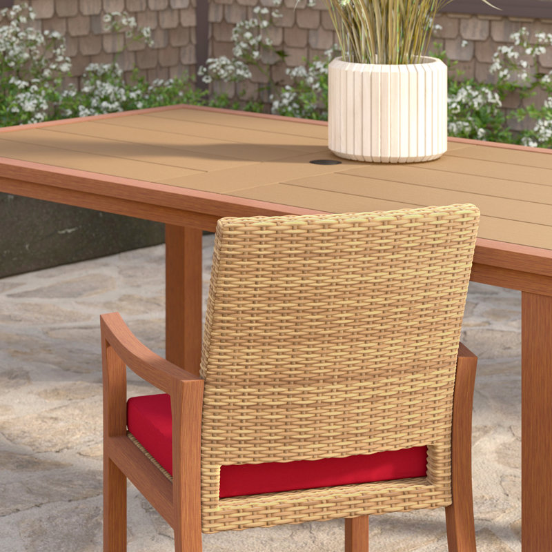 Sehrish 6 Piece Sunbrella Dining Chairs With Cushion In Sunset, Canvas Jockey Red Sunbrella® Canvas