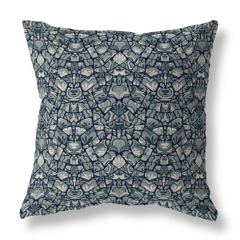 Coussin Wildflower Lagoon, H 20 po x l 20 po, Gris / cyan / indigo