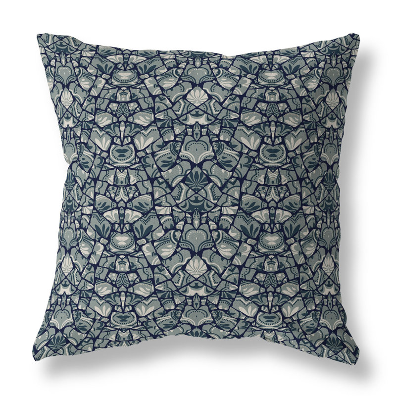 Coussin décoratif intérieur / extérieur Wildflower Lagoon Floral, H 20 po x l 20 po, Gris / cyan / indigo
