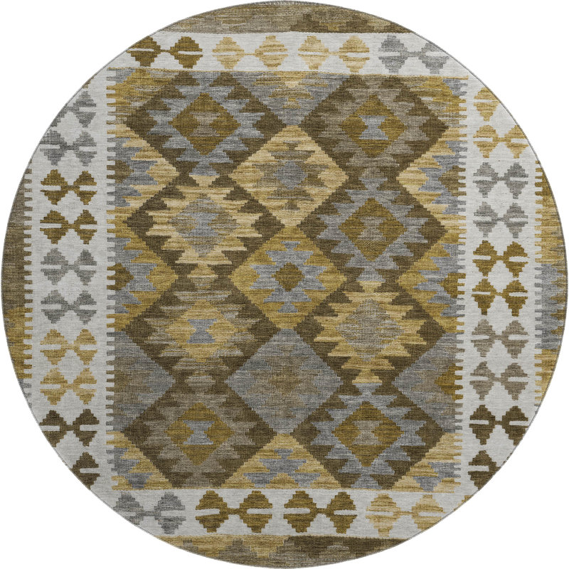 Premium Machine Washable Mayfield AMF1915 Tribal Rug, Round 8'