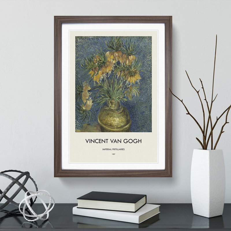 Imperial Fritillaries by Vincent Van Gogh - Picture Frame Painting, 65cm H x 48cm W x 2cm D, Walnut Framed