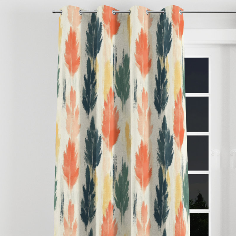 Boho Curtains for bedroom - Blue Meadow Ikat Grommet Curtain - 1 Panel, 52" W x 63" L, Silver Grommets