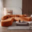 Très grand canapé modulaire de 122 po en tissu doux, design incurvé élégant avec trois coussins ronds, mousse haute résilience pour un confort ultime-1490768576