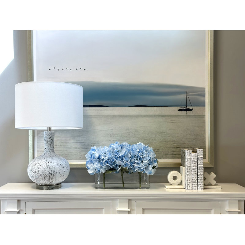 Hydrangeas Arranged in Clear Glass Vase, Blue