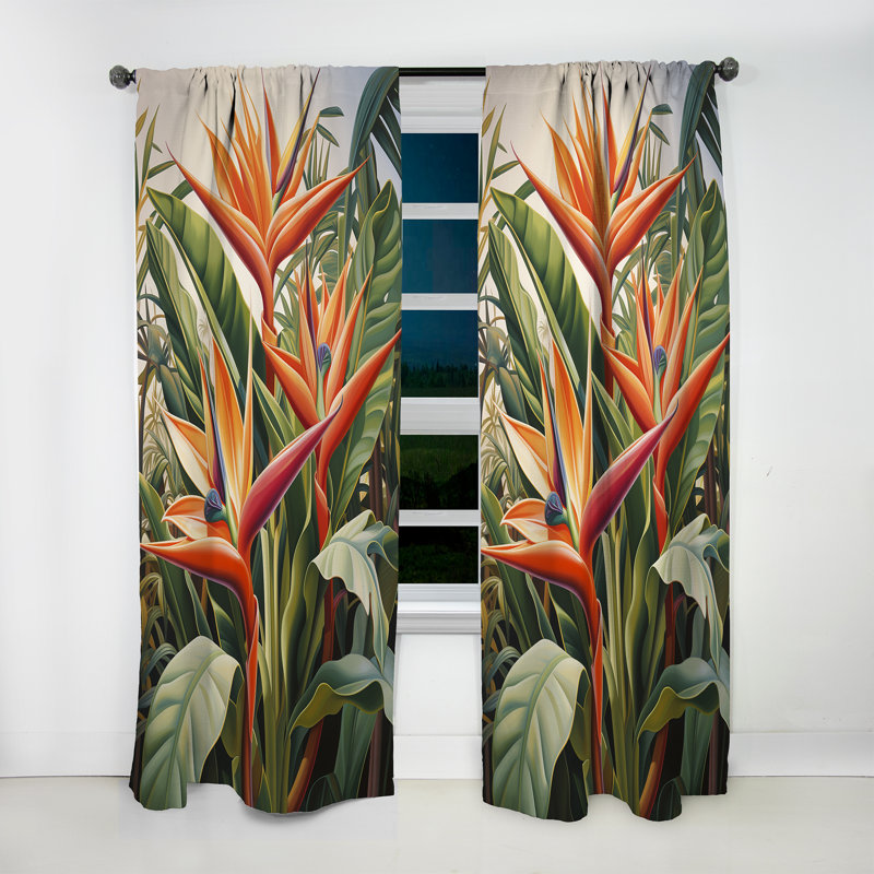 Birds of paradise tropical flowers I - Traditional Velvet Curtain - Room Darkening - 1 panel, 52" W x 95" L