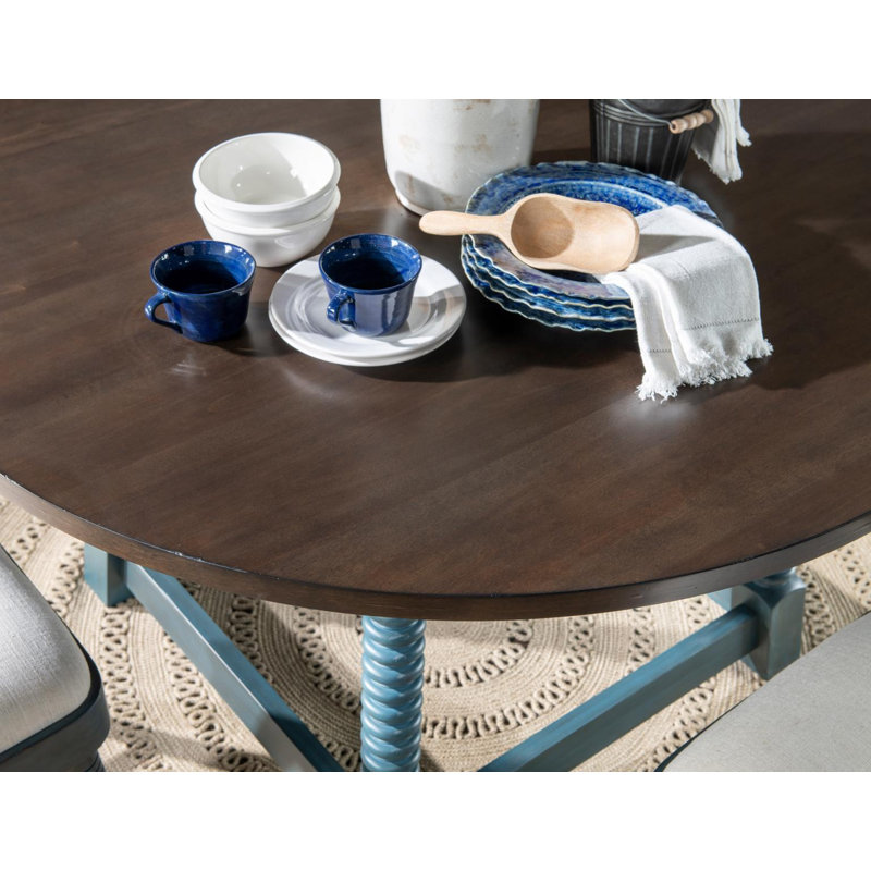 Table à piédestal ronde 54 po Sachar, Verre de mer et tabac séché