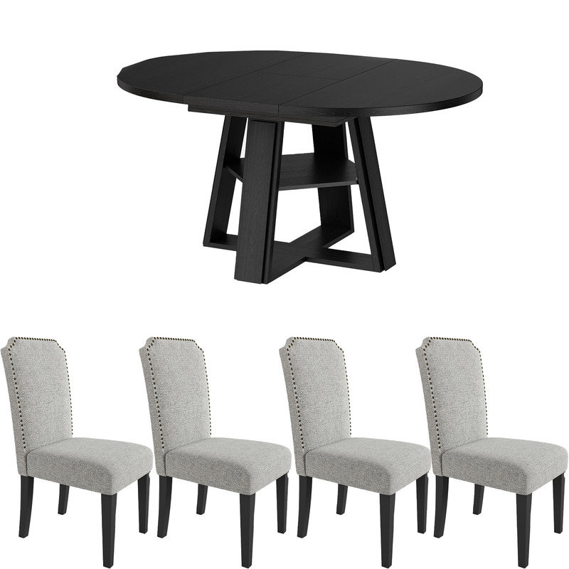 Ensemble de table et de chaises de salle à manger convertibles rondes en ovales, de 4 à 8 places., 4