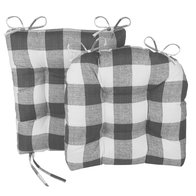 Gray and White Plaid Polyester Rocking Chair Cushion Set