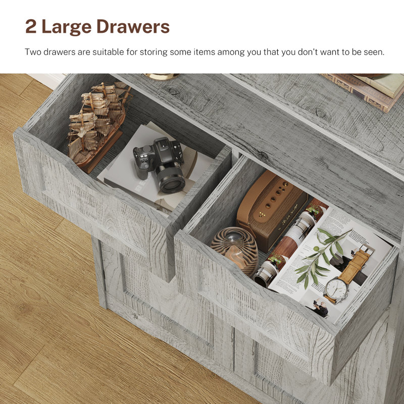 Millwood Pines Large Storage Cabinet,Bathroom Storage Cabinet With 2 Adjustable Drawers & 2 Shelf, Gray