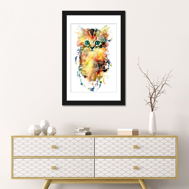 «Kitten», impression sur toile tendue, H 32 po x l 24 po x P 1 po, Papier avec cadre noir, Blanc