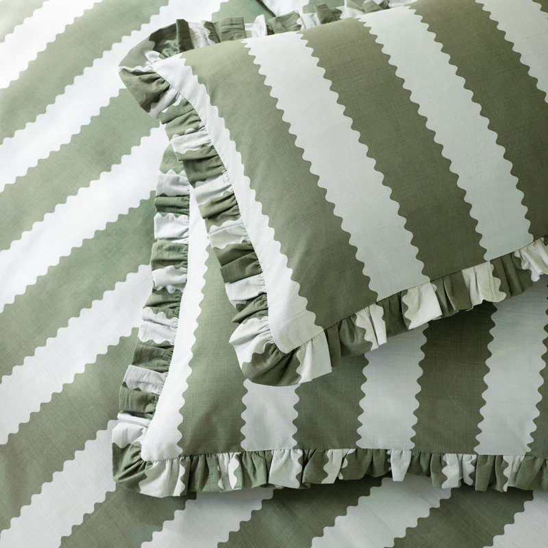 Birdie Stripe Cotton Blend Striped Duvet Cover Set with Pillowcases, King Duvet Cover + 2 Standard Pillowcases