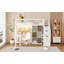 Lit mezzanine en bois avec bureau intégré, DEL, tablettes de rangement, armoires et escalier-619621321
