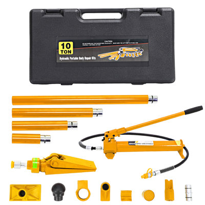 4/10/20 Ton Hydraulic Porta Power Kit, Heavy Duty Steel Auto Body Frame Repair Tool Set with Pump, Ram & Carry Case