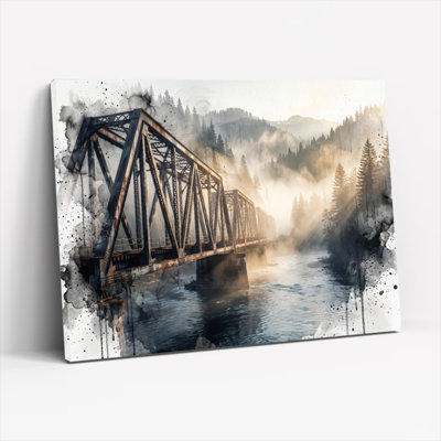 Ensemble de 1 tableau sur toile représentant un paysage de pont