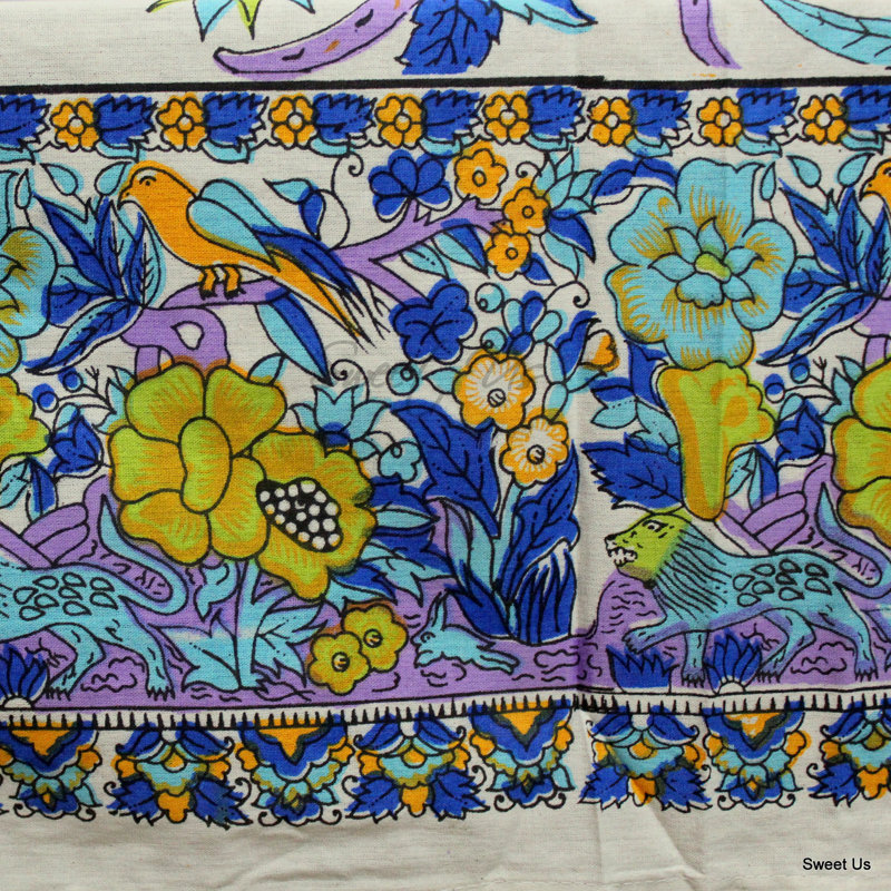 Floral Tree of Life 100% Cotton Square Tablecloth, Purple Green