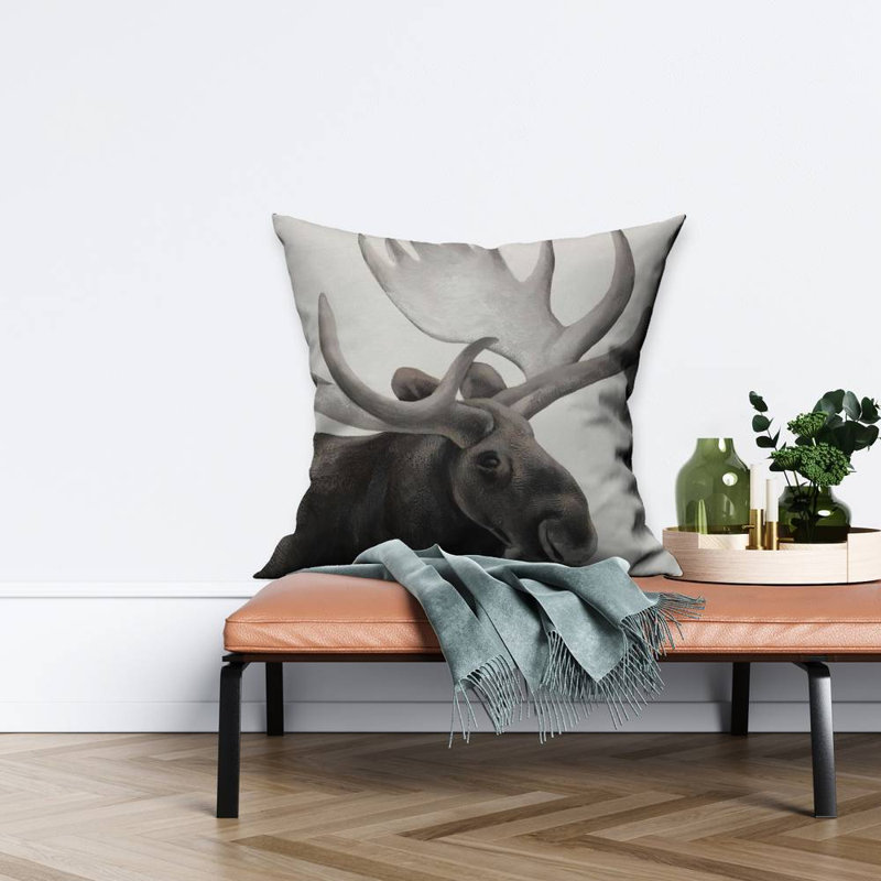 Rustic Moose | Wildlife Brown Poly Twill Throw for Home Decor, Pillow Cover Only - No Insert, Square 26"