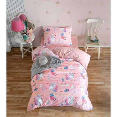 XXL Pink Quilt Cover Set, 61 x 87 Duvet Cover & 31 x 31 Pillowcase | 65% Cotton / 35% Polyester, Machine Washable | Elegant Pigment Printing, Button Closure, Perfect for Cozy Bedrooms & Stylish Decor