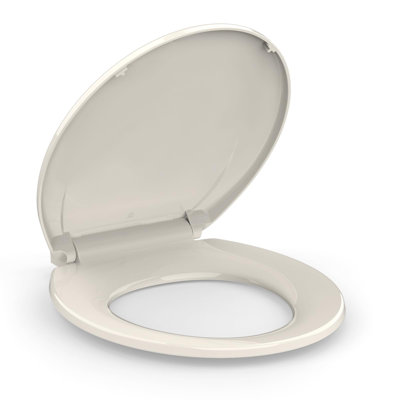 Siège de toilette commercial en amande à fermeture douce - à dégagement rapide, en PP durable, ne se détache jamais, facile à installer et à nettoyer, s'adapte aux toilettes standard de 17 po, couleur amande
