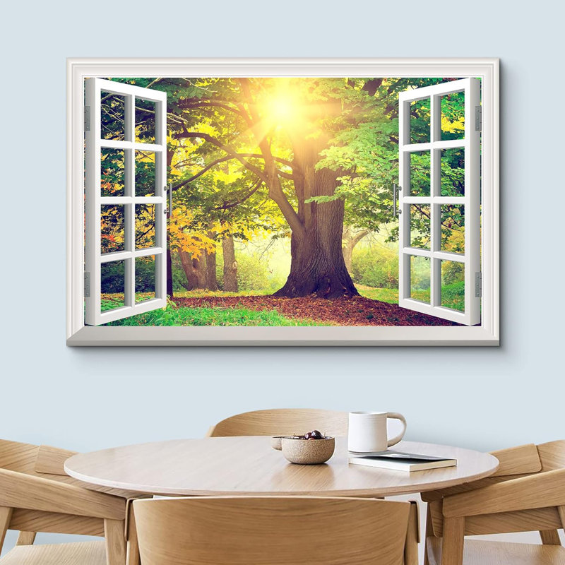 Window Scenery " Sunrays Shining Through Tree Crown ", 32" H x 48" W
