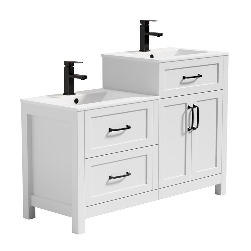 Sharee 48" Double Sink Bathroom Vanity Base Only, Compatible with 2 Separated 24” Ceramic Tops, Different Height for Kids and Adults
