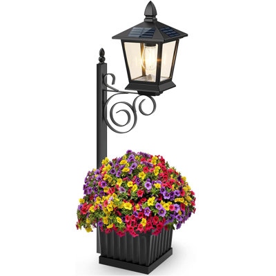 1 Pack 2-in-1 Solar Lamp Post with Planter, Outdoor Flower Pots, Metal Pole, Wall Mount/Standing Solar Planter Lights IP65 Waterproof, Decorative Lamp for Garden, Patio, Porch (Flower not Include)