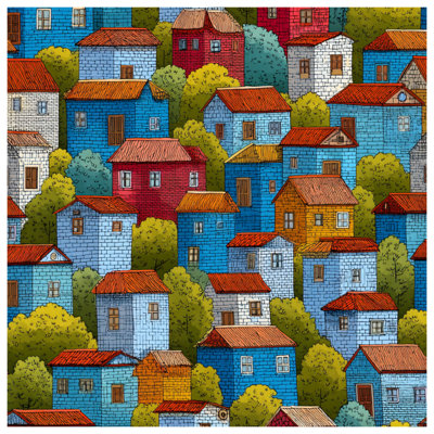Tapisserie murale maisons - Décoration murale bâtiments