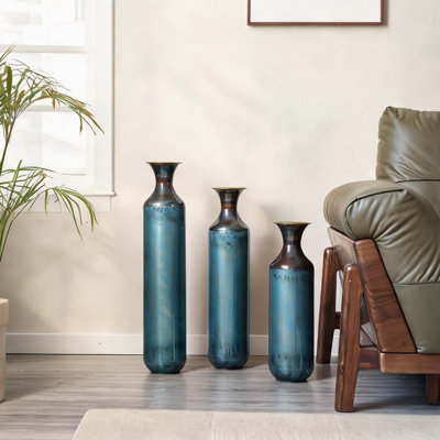 Vases et bocaux combinant salon et cadre en métal 20,4 po et ensemble de 3 grands décorations rustiques