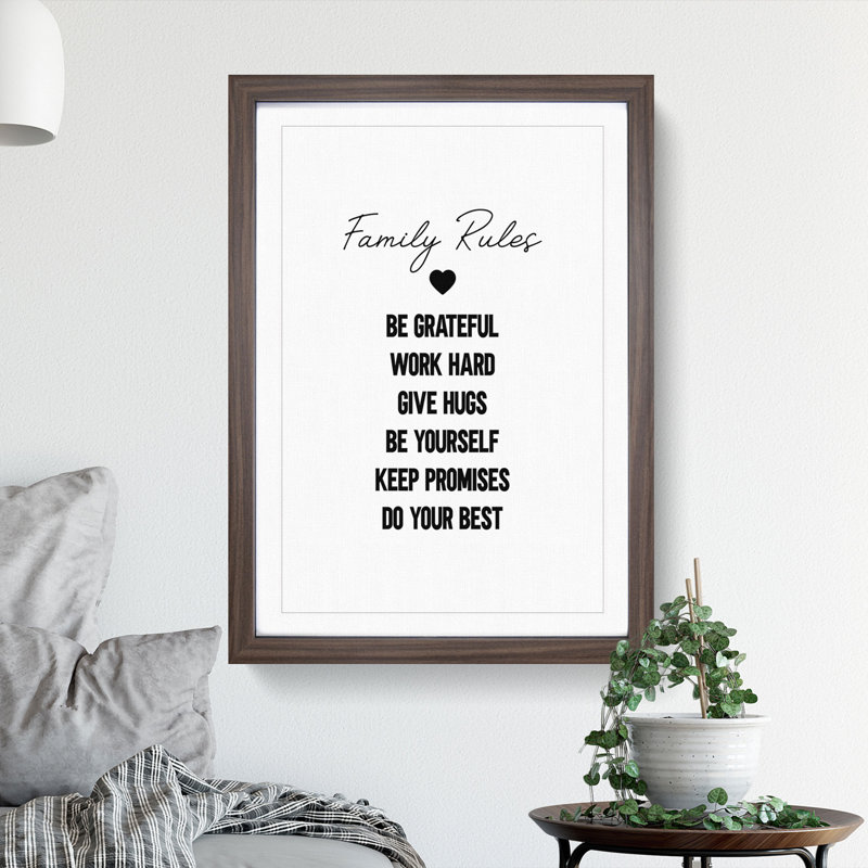 Family Rules - Picture Frame Typography, 90cm H x 65cm W x 2cm D, Walnut