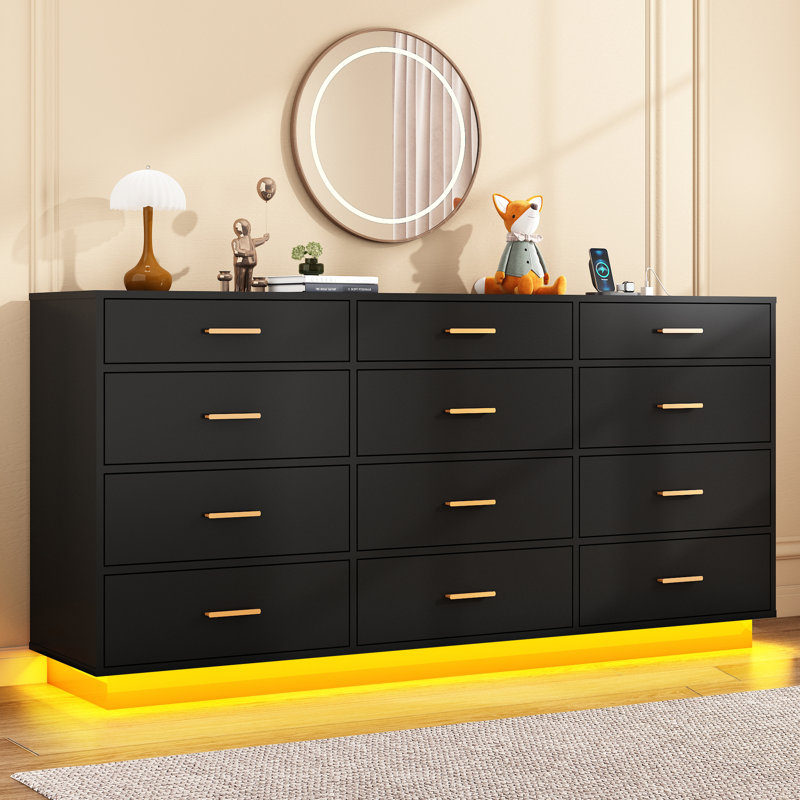 63.03 " W 12 - Drawer Dresser, Black
