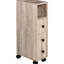 Armoire de salle de bain autoportante compacte avec 2 armoires ouvertes, 1 armoire à portes, 1 tiroir et 4 roulettes, grain de chêne