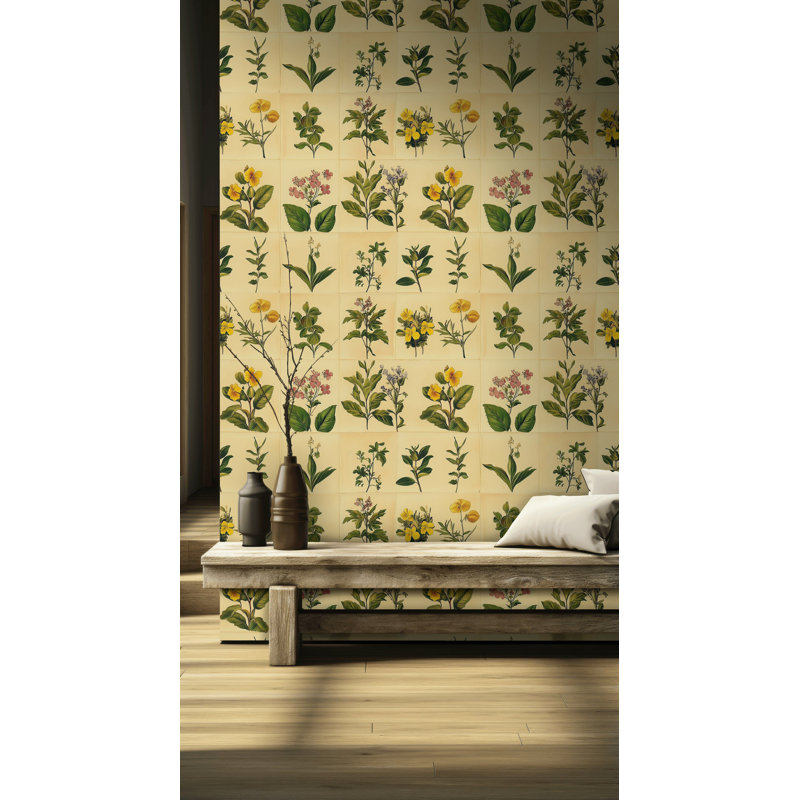 Papier peint floral botanique, adhésif mural rétro