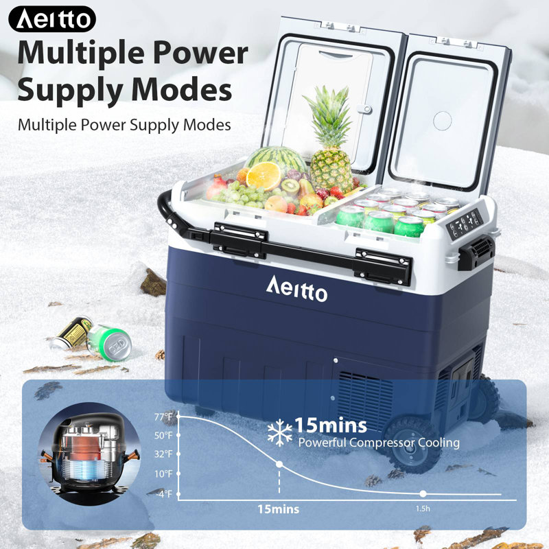 Electric Cooler, Aeitto 32QT Portable Car Refrigerator Frezzer with Dual Zone&Independent Temperature Control, -4?-68? Electric Compressor Cooler for Car, Outdoor