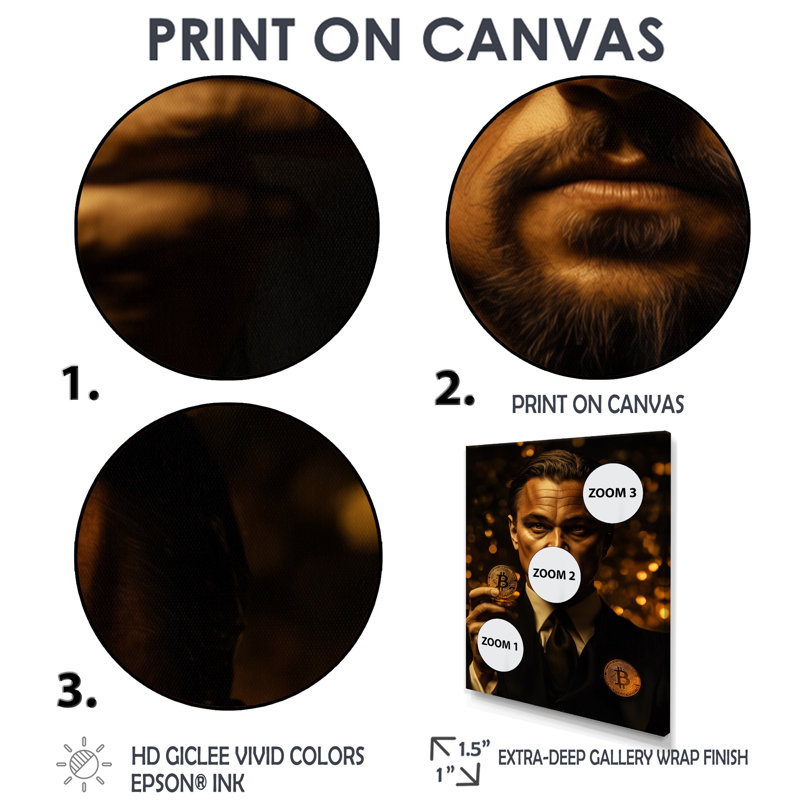 «Bitcoin Leo Dicaprio Wolf» par Wall Street, H 32 po x l 16 po, Cadre flottant noir