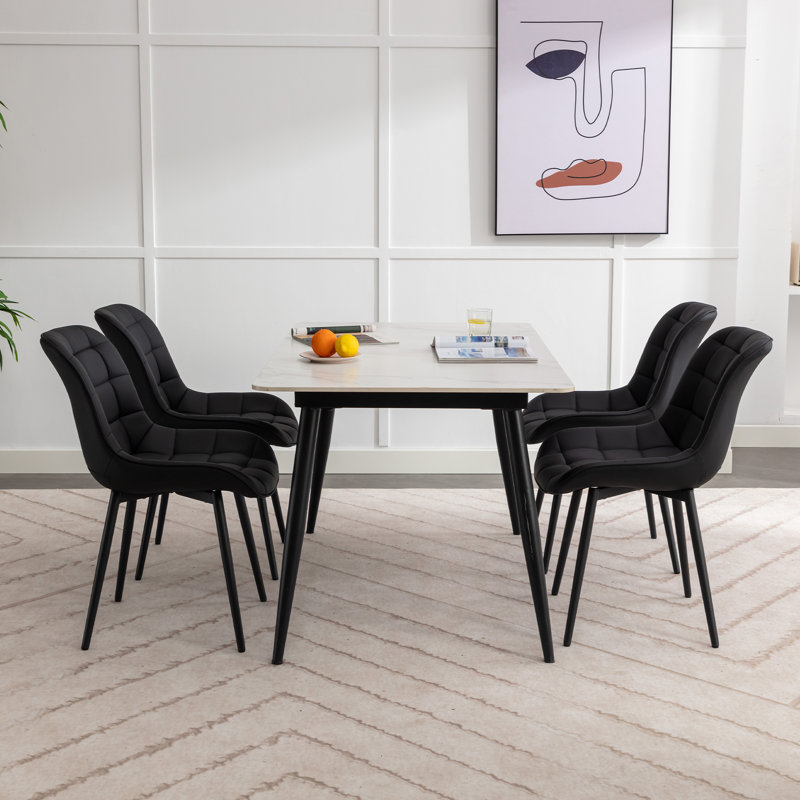 Metal Upholstered Back Side Chair Dining Chair PU Leather Dining Chairs Set of 4 – Modern Upholstered Kitchen Side Chairs with Sturdy Metal Legs, Mid-Century Design for Dining Room, Restaurant & Office