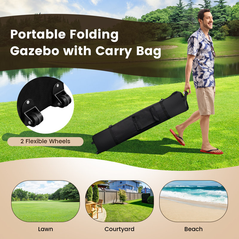  4m X 4m Pop Up Gazebo Canopy Tent W/ Netting Mesh Sidewalls