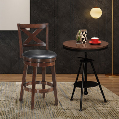 Carmona Swivel Upholstered Faux Leather Counter Stool with Solid Wood Frame