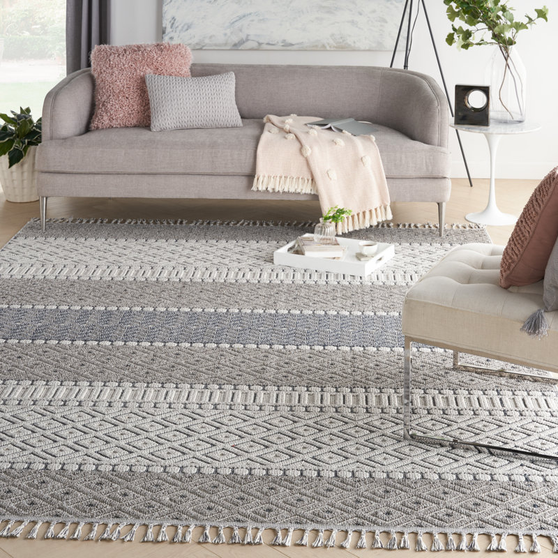 Ahrens Geometric Gray/Ivory Area Rug, Rectangle 7'10" x 10'6"
