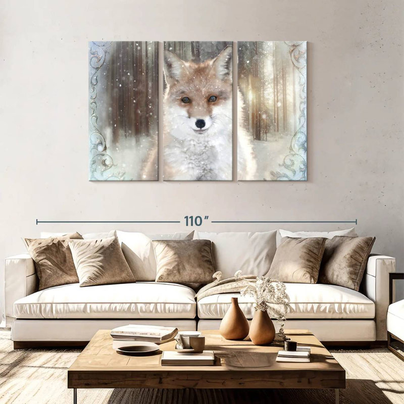 Renard d'hiver enchanté, H 48 po x l 74 po