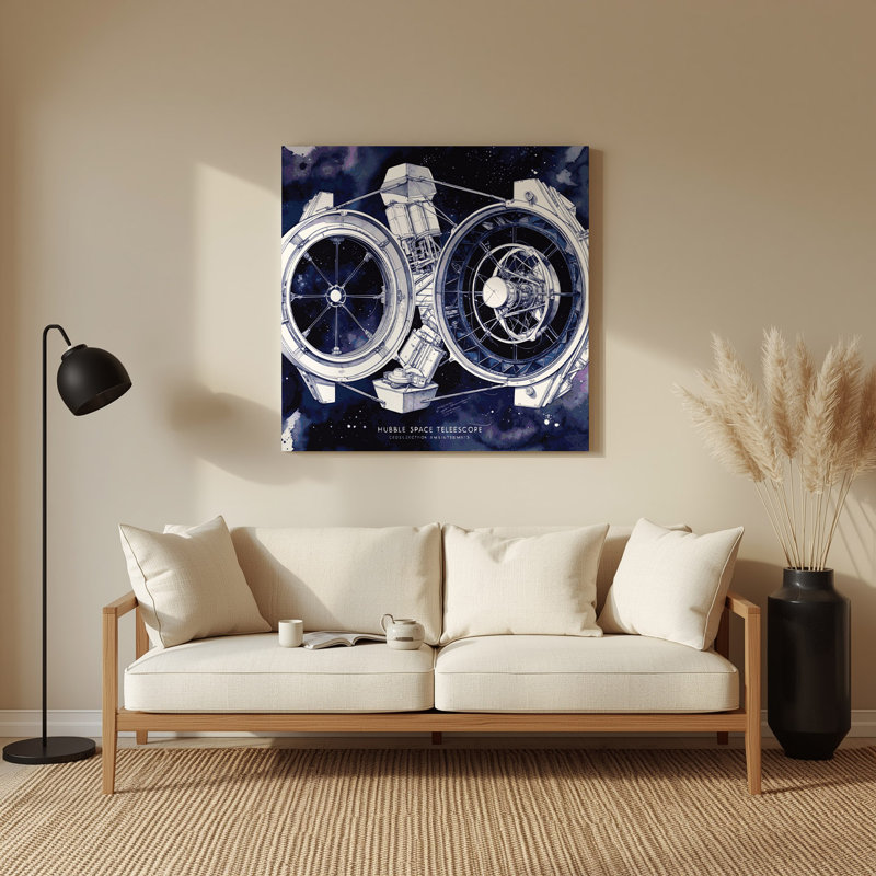 Space Hubble Space Telescope cutaway Grey Metal Wall Art, 384" H x 384" W x 0.05" D