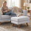 Repose-pieds rembourré de style Mid-Century de 29,7 po de large Havens, repose-pieds en similicuir avec pieds en bois massif, tabouret de table basse pour le salon, la chambre à coucher et le vestibule-2141867657