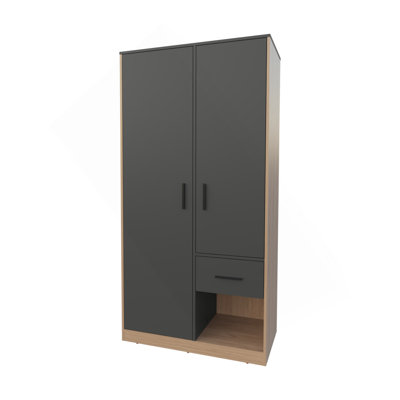 Armoire 1 tiroir 1 tiroir gris mat et chêne naturel