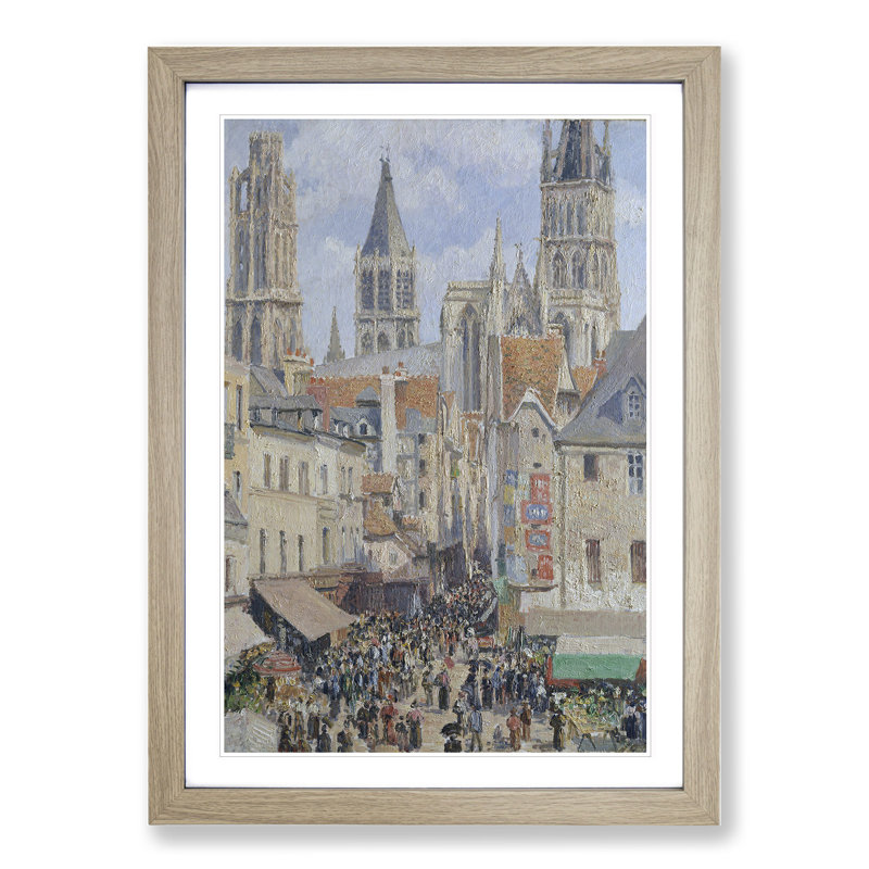 The Old Market at Rouen by Camille Pissarro - Framed Print, Oak Framed, 48cm H x 36cm W x 2cm D