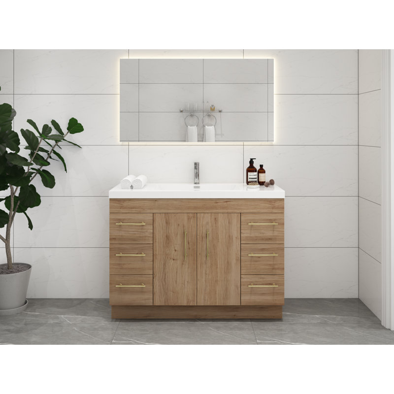 Ensemble de meuble-lavabo simple 48 po Carliss, Naturel / chêne, Or