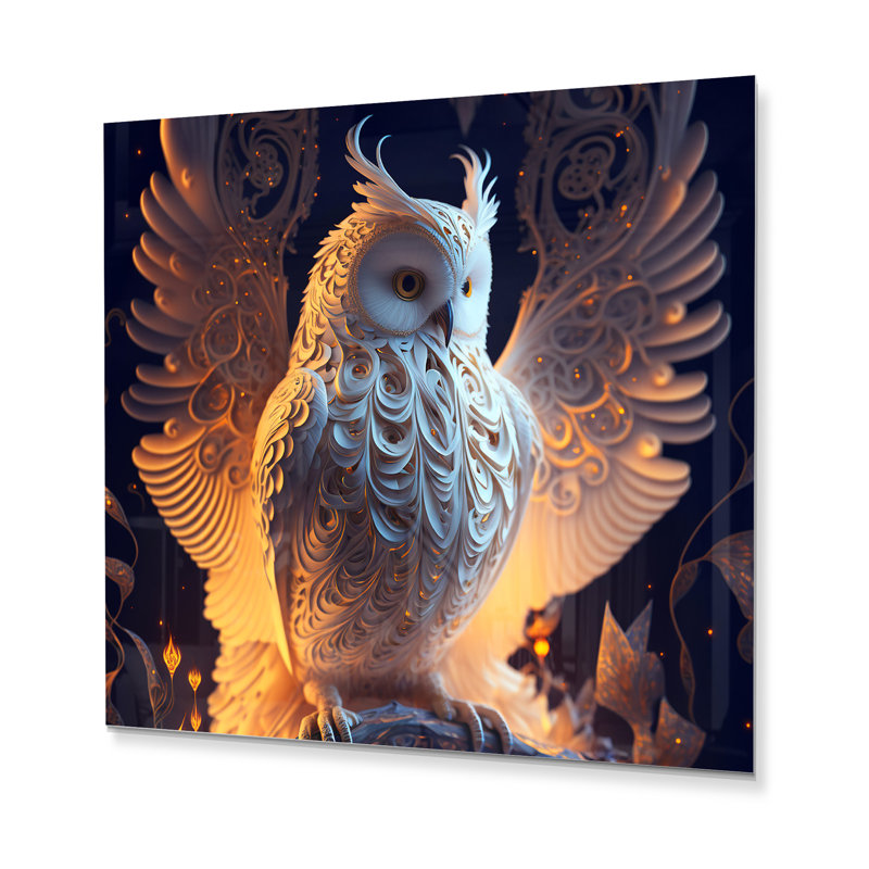" Luminous White Owl II ", 16" H x 16" W x 1" D
