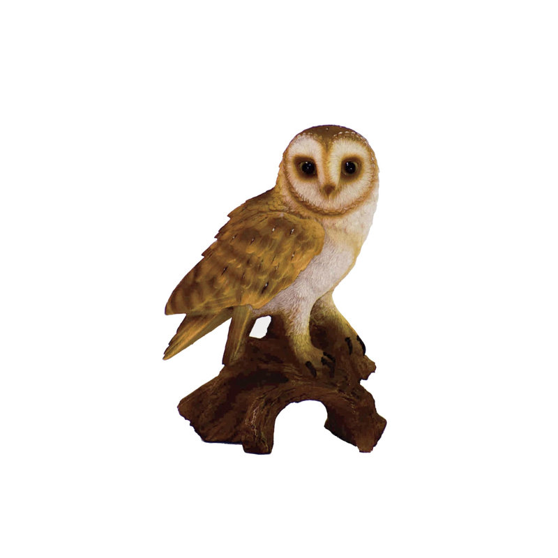 Lifelike Polyresin Barn Owl on Stump Statue