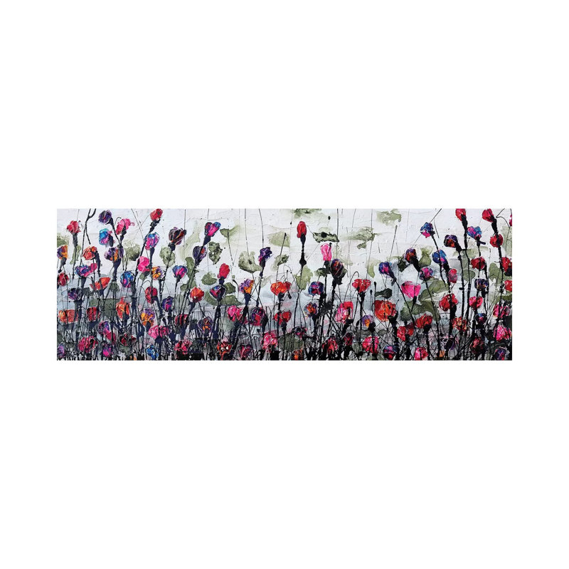 Fantatic Poppies by Donatella Marraoni - Panoramic Painting on Canvas, 30.48 cm H x 91.44 cm W x 1.91 cm D, Wrapped Canvas