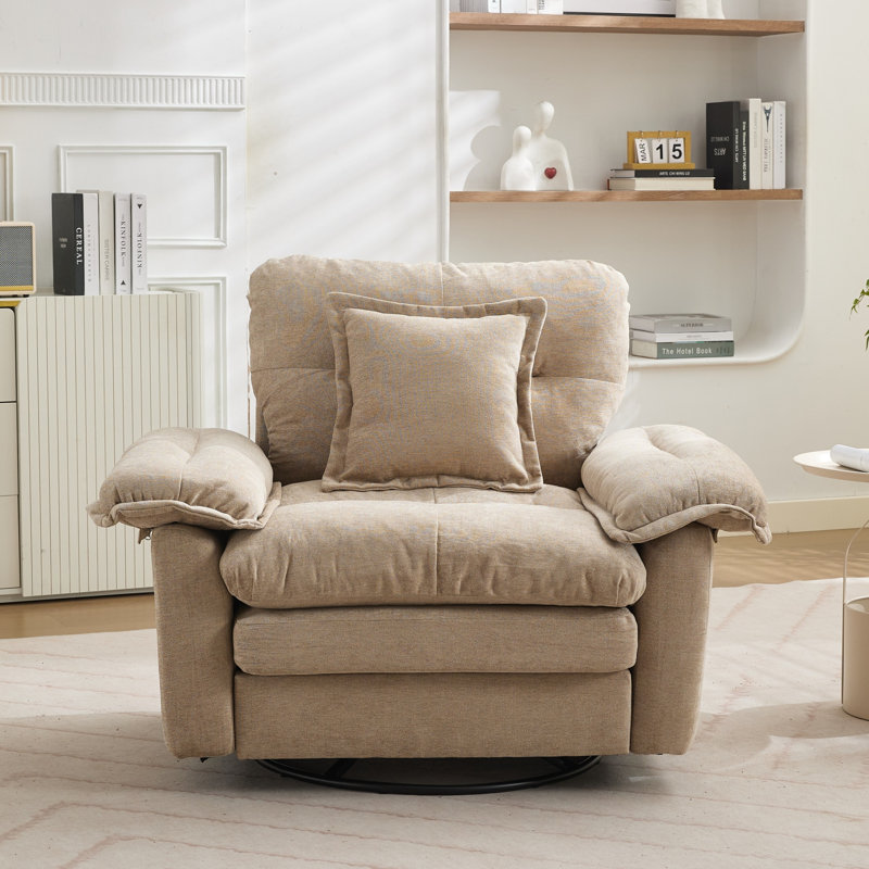 Canapé d'appoint rembourré 360 ° en chenille avec coussin décoratif, Beige foncé