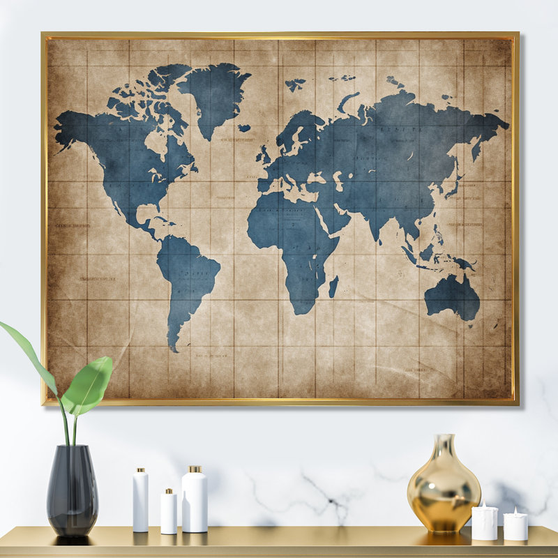 Ancient Map of The World II - World Map Framed Prints, Gold Floater Framed, 30" H x 40" W x 1.5" D