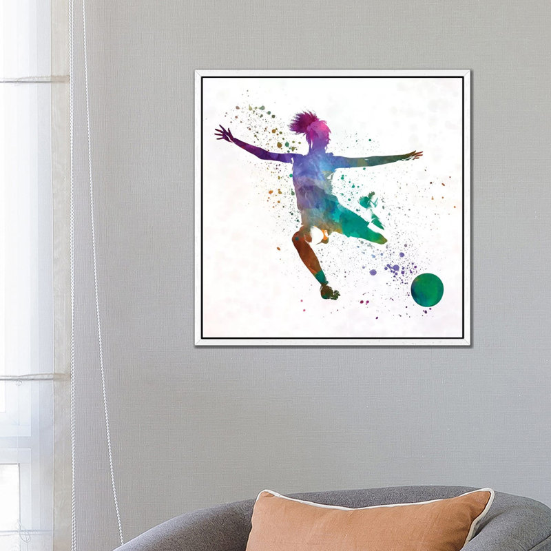 Woman Soccer Player 03 by Paul Rommer - Painting on Canvas, 66.04 cm H x 66.04 cm W, White Framed